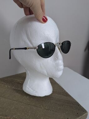 Vintage 90s Oval Sunglasses Small Metal Frame Black Lenses Minimalist Retro